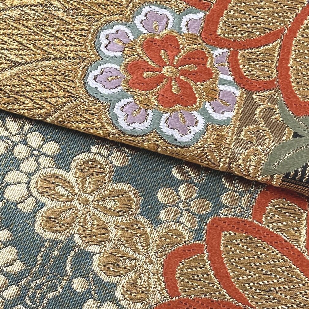 着物月花　引箔　艶やかな花　袋帯　六通柄　正絹　金銀糸　帯芯無し仕立て　ob6447_画像5