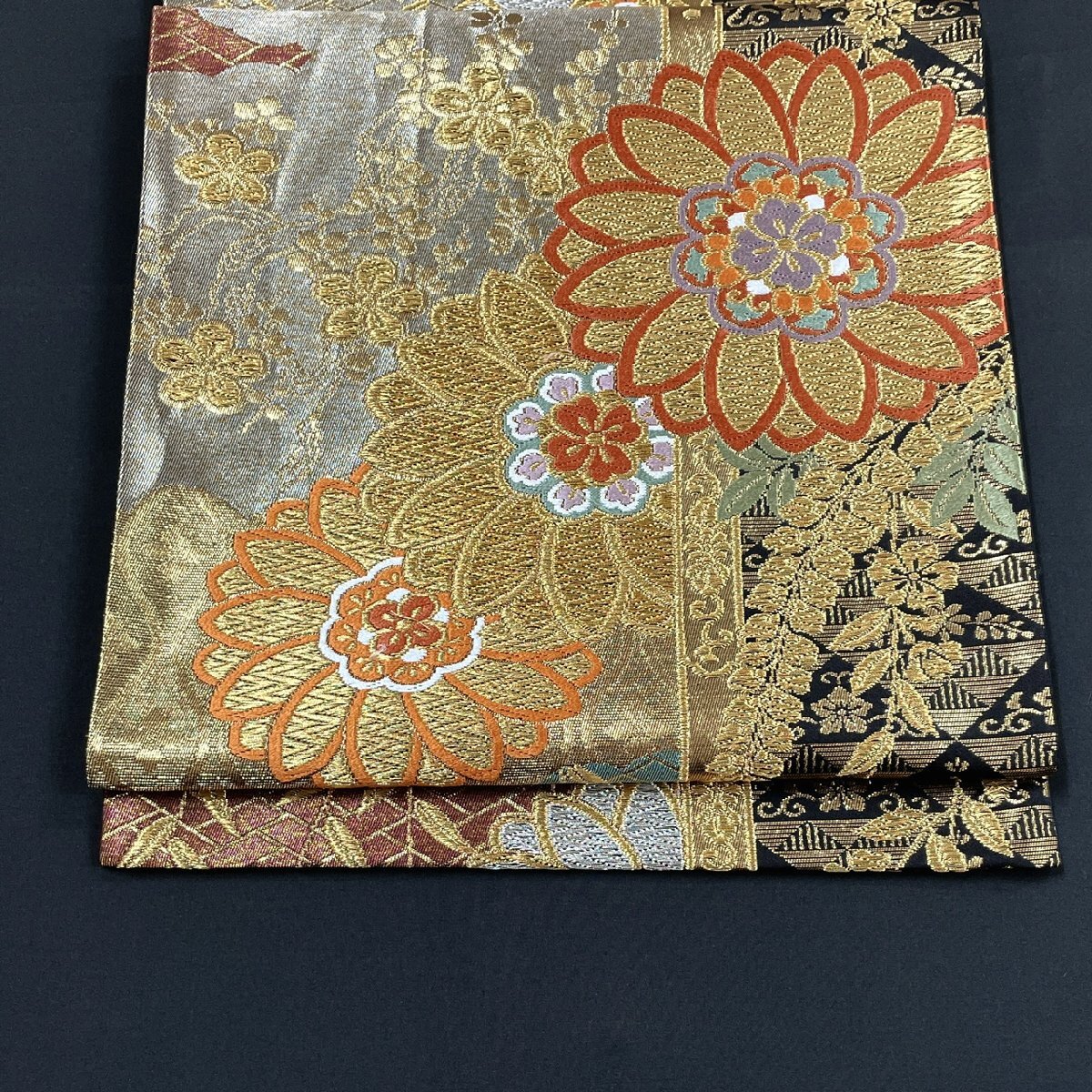 着物月花　引箔　艶やかな花　袋帯　六通柄　正絹　金銀糸　帯芯無し仕立て　ob6447_画像2