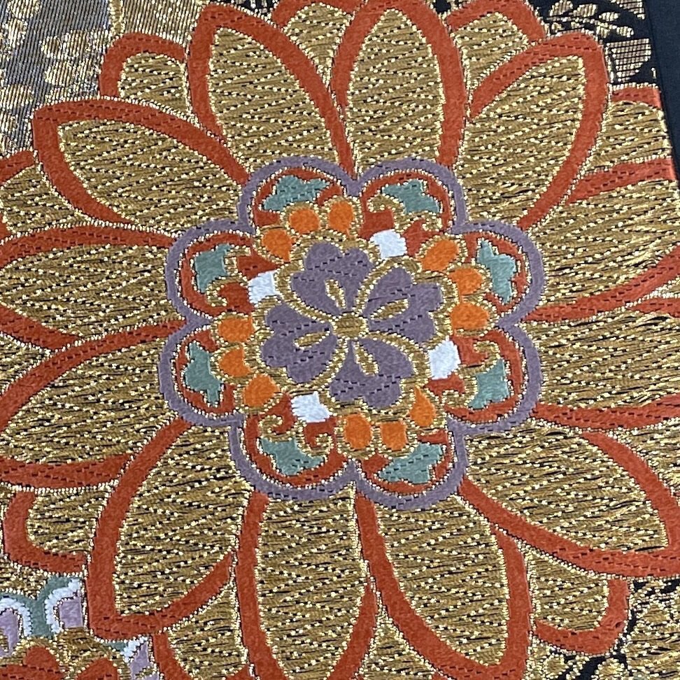 着物月花　引箔　艶やかな花　袋帯　六通柄　正絹　金銀糸　帯芯無し仕立て　ob6447_画像4