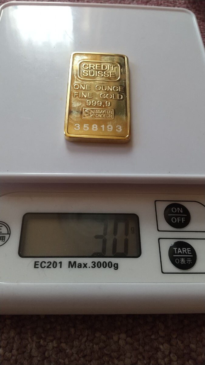 美品 CREDIT SUISSE 999.0 インゴット ゴールド 腕時計 スクエア クレディ スイス  Credit suisse one once Fine Gold 999-9 製造番号 358193 クレディ