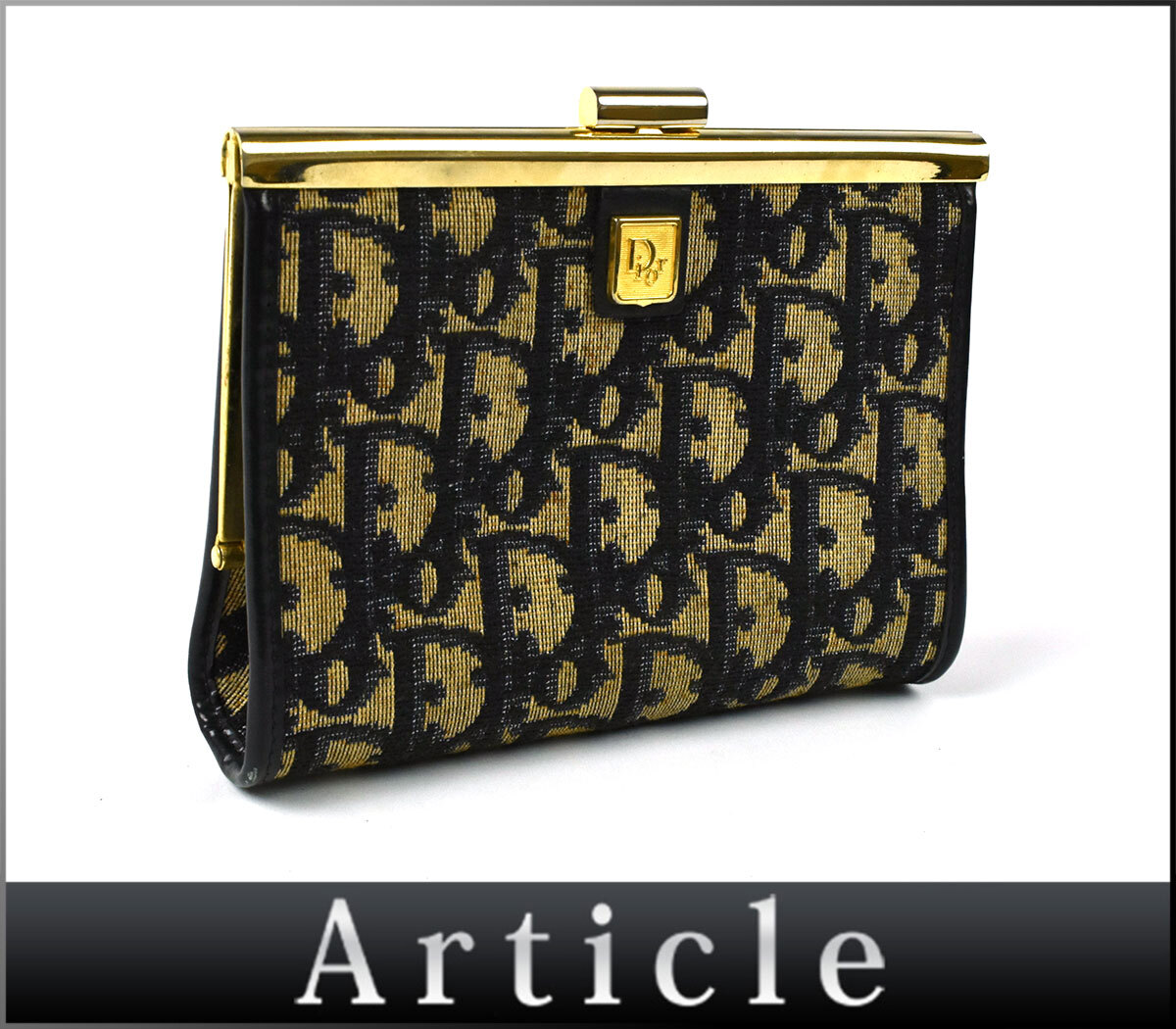 229457□ Christian Dior ディオール トロッター がま口 ポーチ 小物入れ キャンバス レザー 革 ベージュ ネイビー レディース/ B