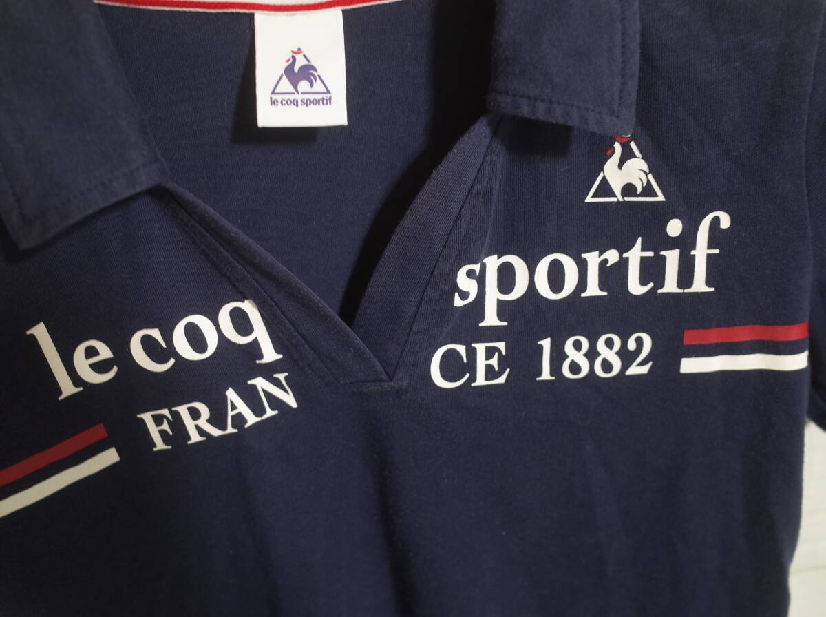 レディース pm857 le coq sportif　ルコック ロゴ 半袖 ポロシャツ M ネイビー 紺 ネコポス可_画像3