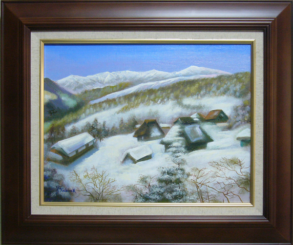 絵画 油絵 竹内敏彦 肉筆油絵 風景画 山麓の民家 F10 送料無料