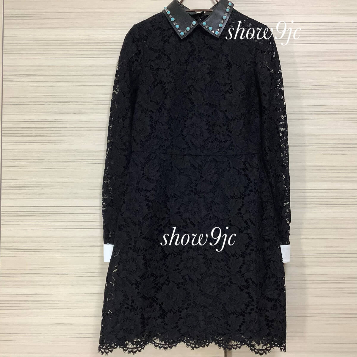 VALENTINO ヴァレンティノ ワンピース 42(M位) 4602625J0031 VALENTINO 】ヴァレンティノ レザー襟付き・総レースワンピース