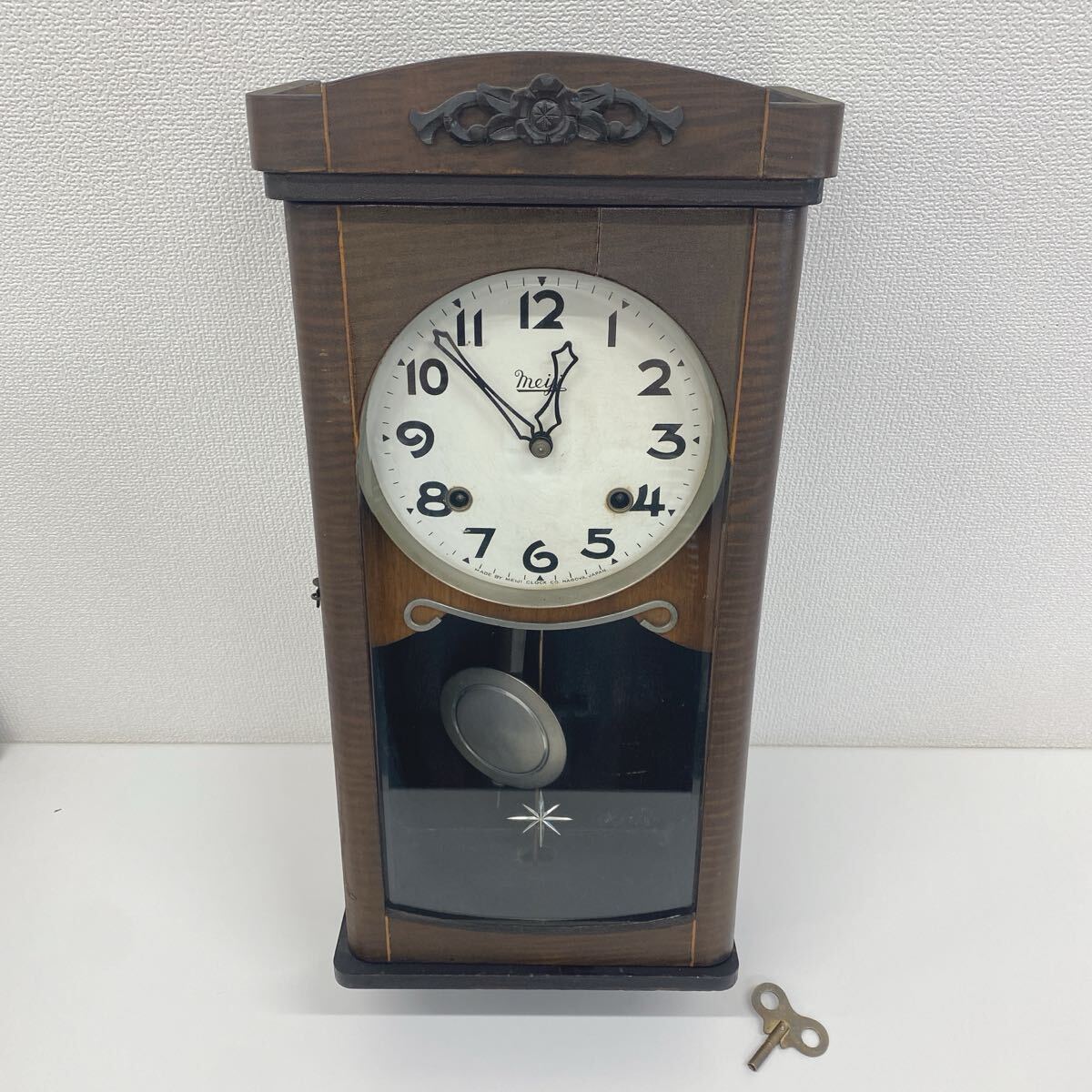 ※潤※【昭和レトロ 美品 動作確認済み】明治時計 meiji ゼンマイ式 明治時計 meiji ゼンマイ式 昭和レトロ 置き時計 動作確認済み