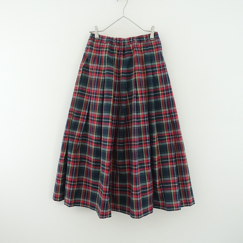 ノップドゥノッド nop de nod *コットン混チェックプリーツロングスカート*Mマキシネイビー系ウエストゴム(msk33-2507-729)【02H52】