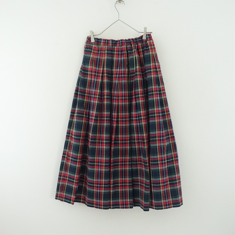ノップドゥノッド nop de nod *コットン混チェックプリーツロングスカート*Mマキシネイビー系ウエストゴム(msk33-2507-729)【02H52】