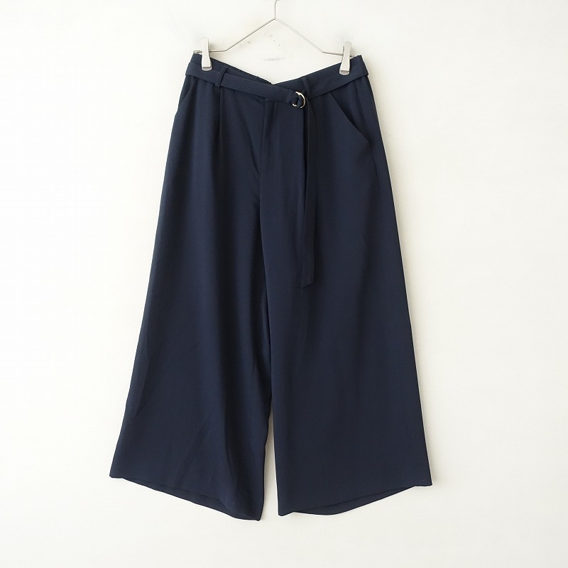 組曲 KUMIKYOKU *タック入りワイドパンツ*5ボトムス紺ネイビーとろみベルト付き大きいサイズ(1-2508-77)【92H52】