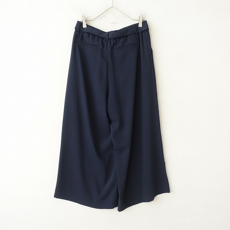 組曲 KUMIKYOKU *タック入りワイドパンツ*5ボトムス紺ネイビーとろみベルト付き大きいサイズ(1-2508-77)【92H52】