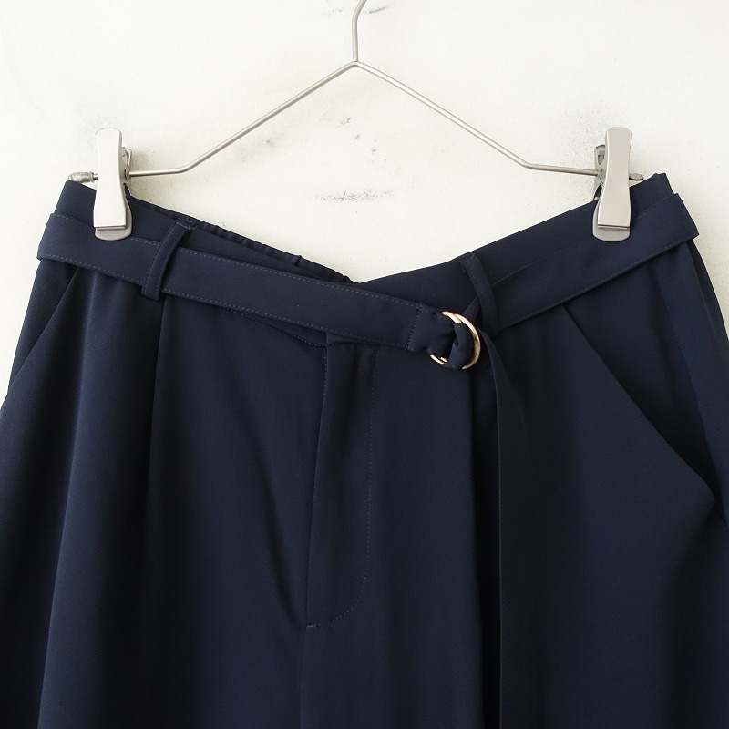 組曲 KUMIKYOKU *タック入りワイドパンツ*5ボトムス紺ネイビーとろみベルト付き大きいサイズ(1-2508-77)【92H52】