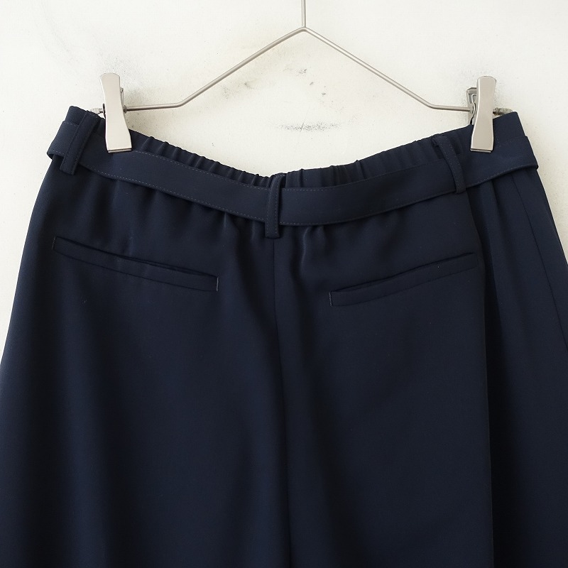 組曲 KUMIKYOKU *タック入りワイドパンツ*5ボトムス紺ネイビーとろみベルト付き大きいサイズ(1-2508-77)【92H52】