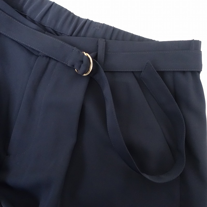 組曲 KUMIKYOKU *タック入りワイドパンツ*5ボトムス紺ネイビーとろみベルト付き大きいサイズ(1-2508-77)【92H52】