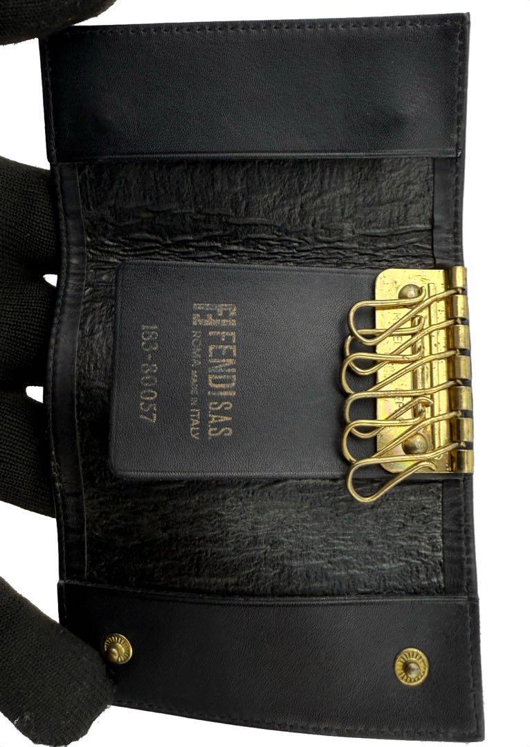  редкий FENDI Old Fendi 6 полосный чехол для ключей чёрная кожа взрослый чёрная кожа Rome Италия бизнес 183-80057 мужской взрослый ikeoji
