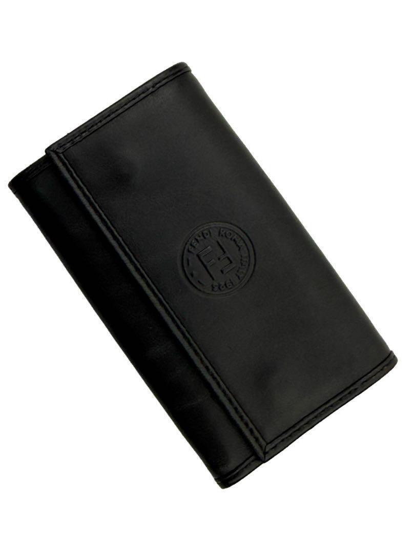  редкий FENDI Old Fendi 6 полосный чехол для ключей чёрная кожа взрослый чёрная кожа Rome Италия бизнес 183-80057 мужской взрослый ikeoji