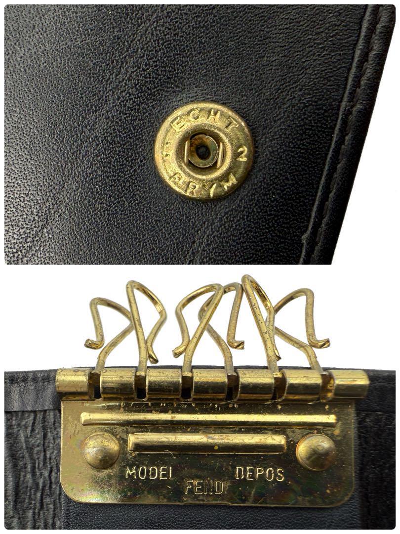  редкий FENDI Old Fendi 6 полосный чехол для ключей чёрная кожа взрослый чёрная кожа Rome Италия бизнес 183-80057 мужской взрослый ikeoji