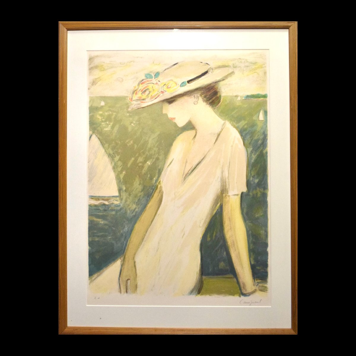 カシニョール 　リトグラフ版画　本人サイン入り カシニョール「海の前」 オリジナル・リトグラフ 作家本人サイン