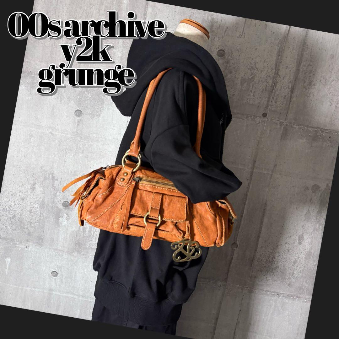00s 平成 アーカイブ リアルレザー グランジ ギミック 短丈 y2k 00s archive leather handbag gimmick y2k|Yahoo!フリマ(旧