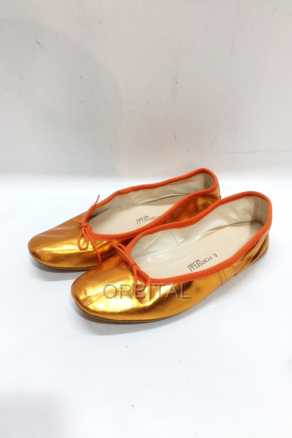 代官山)PORSELLI ポルセリ バレエシューズ レザー メタリックオレンジ フラット パンプス サイズ36 22.5～23cm_画像1
