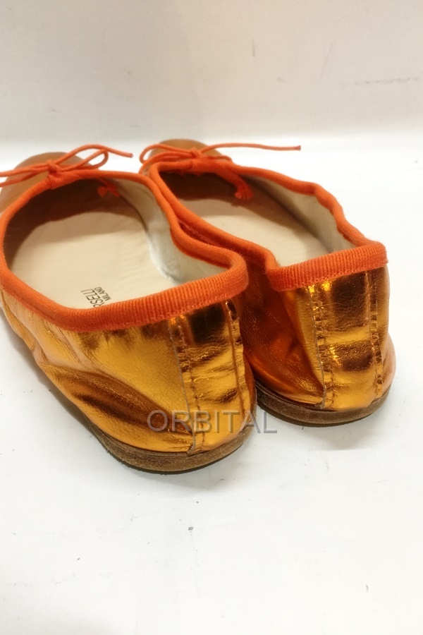 代官山)PORSELLI ポルセリ バレエシューズ レザー メタリックオレンジ フラット パンプス サイズ36 22.5～23cm_画像5