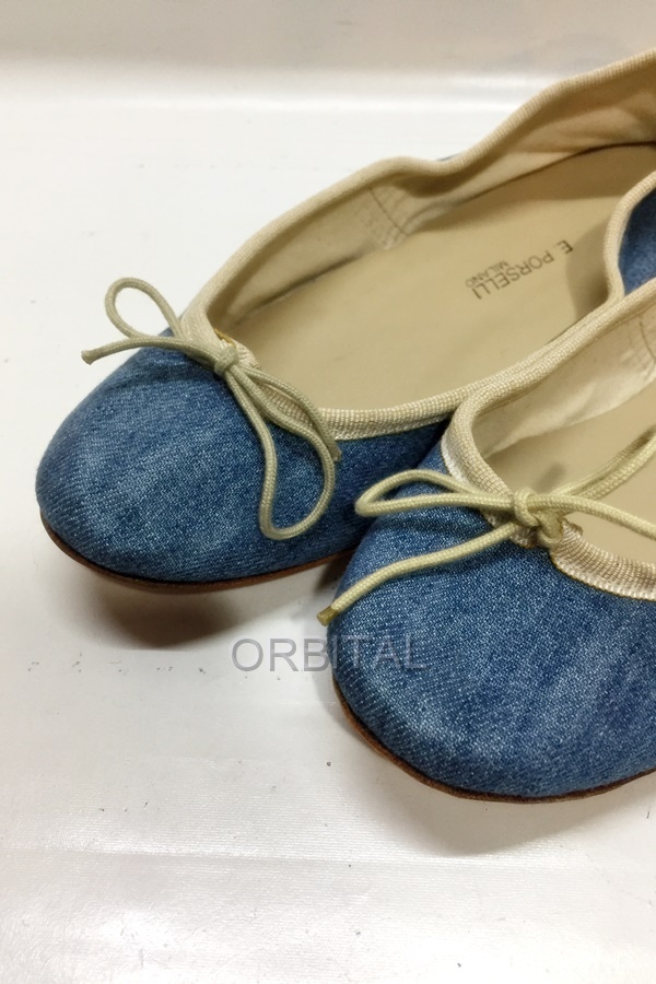 代官山)PORSELLI ポルセリ バレエシューズ デニム ライトブルー フラット パンプス サイズ35 22.5~23cm_画像3