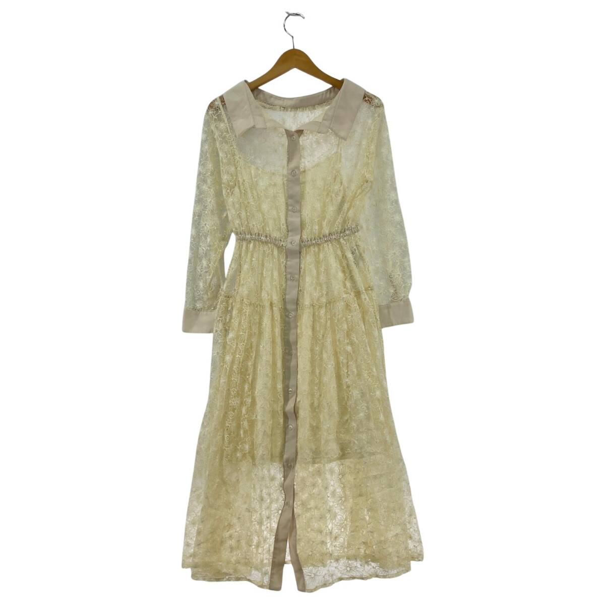 dazzlin ダズリン インナー付き総レース ワンピース sizeF/アイボリー_画像1