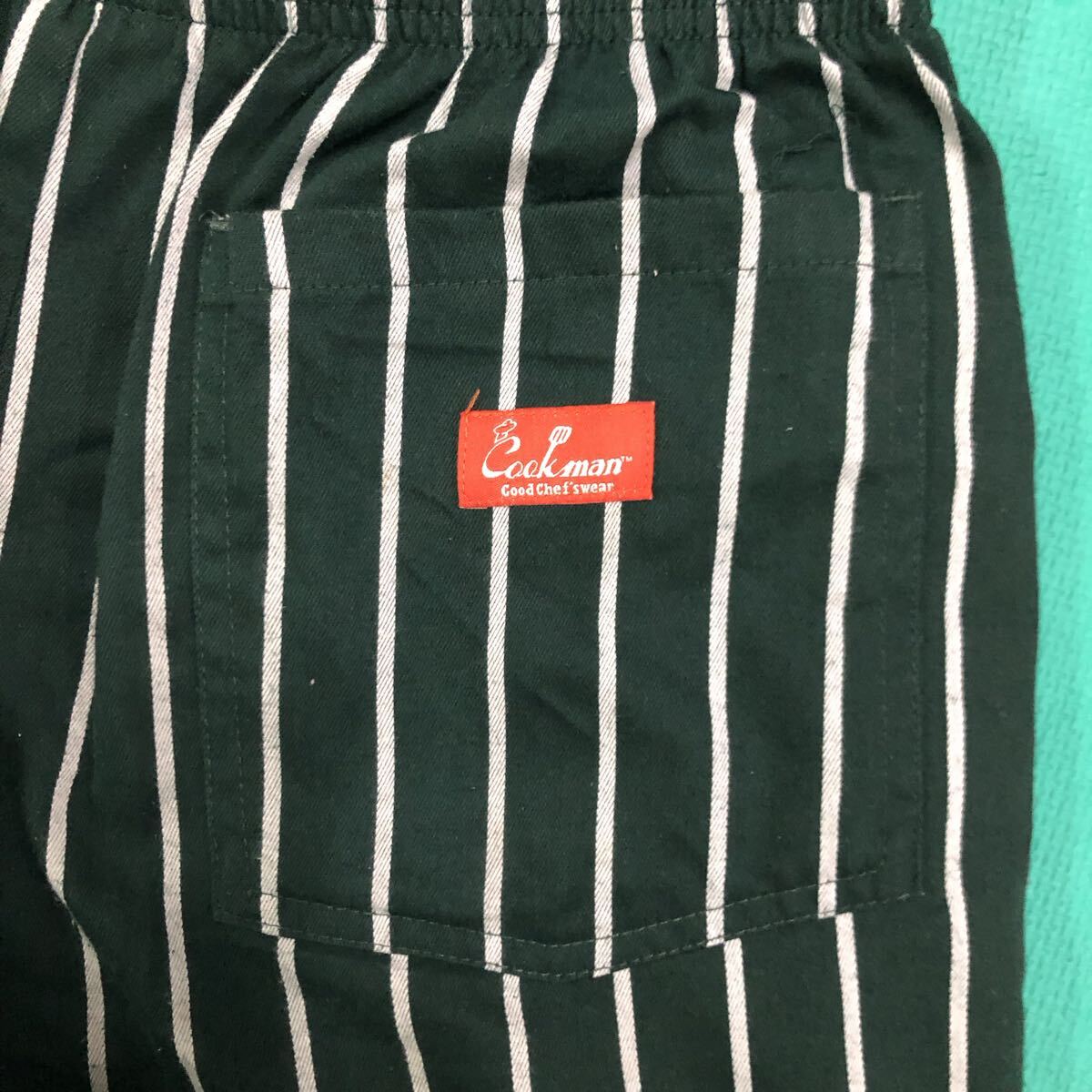 送料込 Cookman シェフパンツ Mサイズ ストライプ グリーン USED クックマン イージーパンツ コックパンツ 緑 男女兼用 アメカジ 古着_画像6
