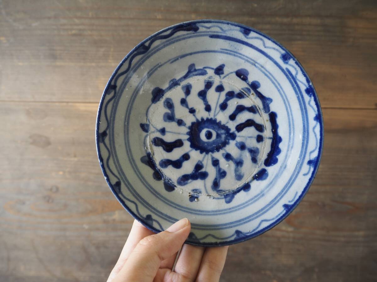 安南の小皿 骨董 古道具 OAN】 時代物 安南焼 小皿 直径14cm 骨董 古美術 古道具 民藝 古