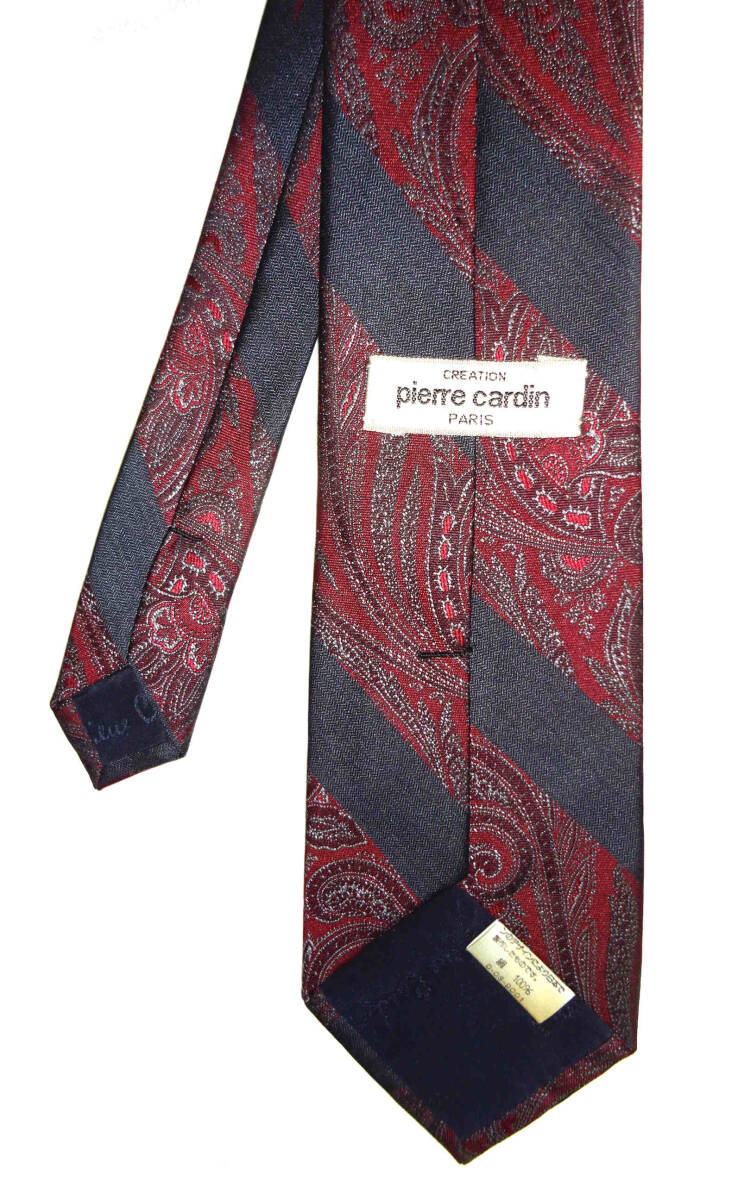 ●pierre cardin ピエールカルダン / 日本製・シルク・ネクタイ・ストライプ＆ペーズリー柄 (ブラック、ワインレッド、シルバー) / USED_画像4