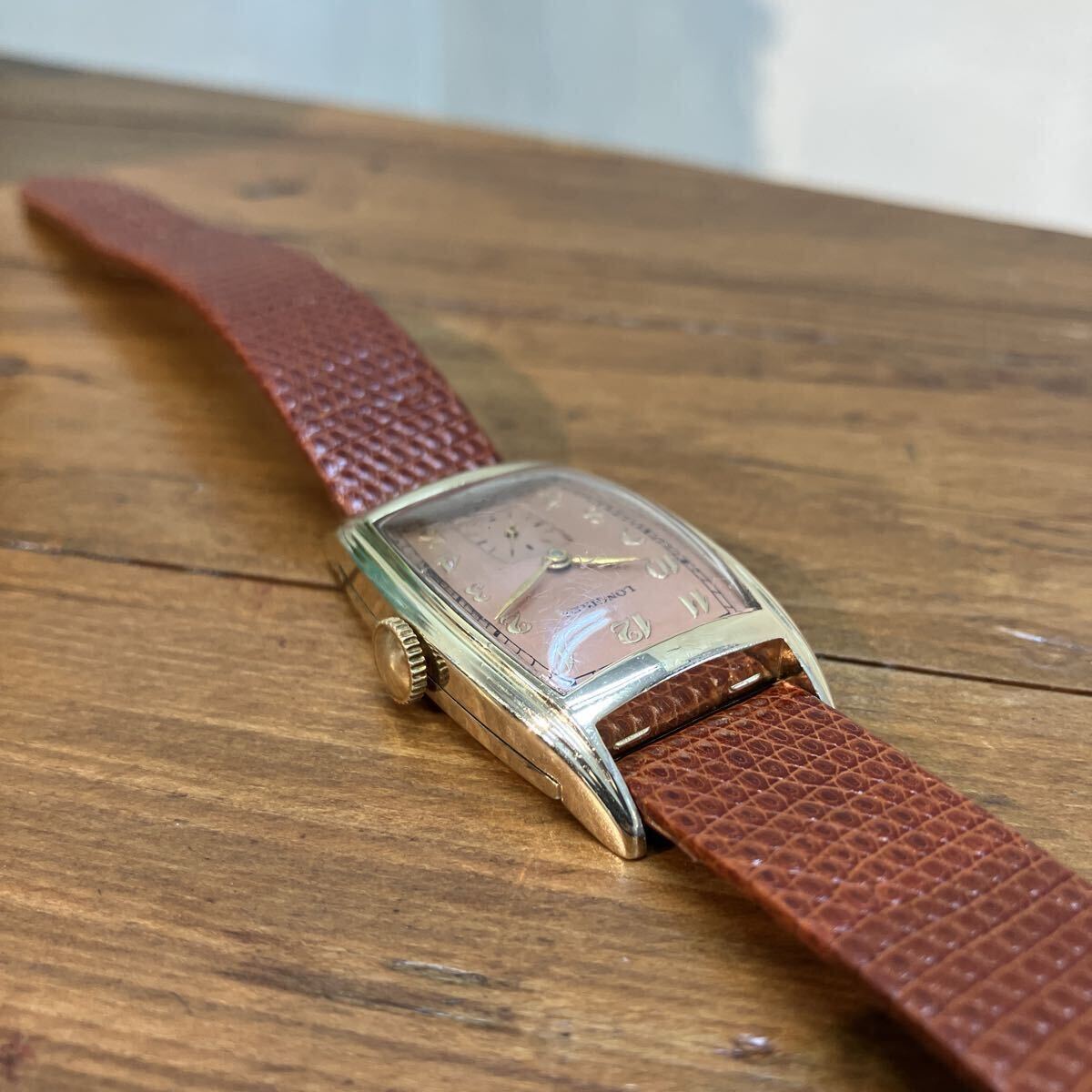 OH済み LONGINES ロンジン 10KGF 手巻き cal.10L オリジナル カッパーダイヤル ラージトノーケース オリジナル尾錠 希少 オメガ iwc Rolex _画像3