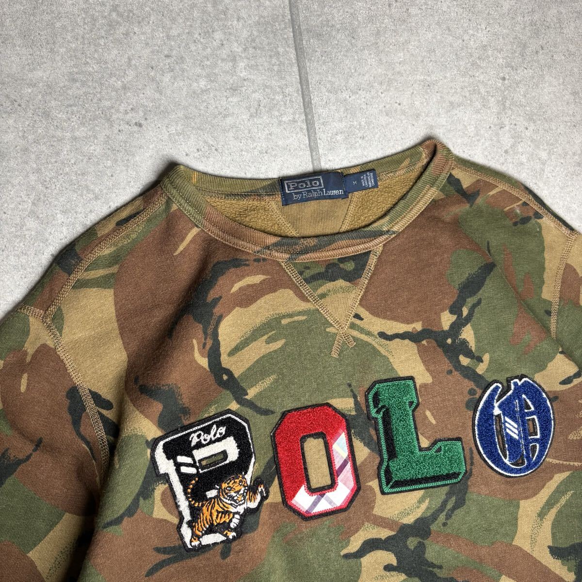 【紙タグ付新品】POLO Ralph Laurenラルフローレン 虎柄トレーナー ラルフローレン スウェット 両V 迷彩 カモフラ 相良刺繍 虎 90s