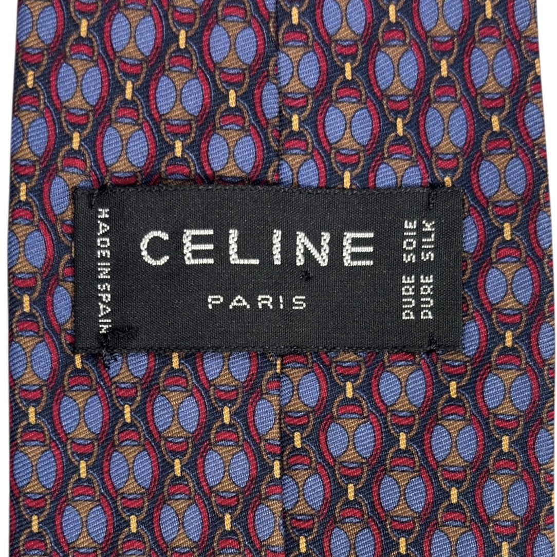 ◆ビット柄◆CELINE◆高級SILK ネクタイ SPAIN製 パターン柄 セリーヌ USED N065_画像6