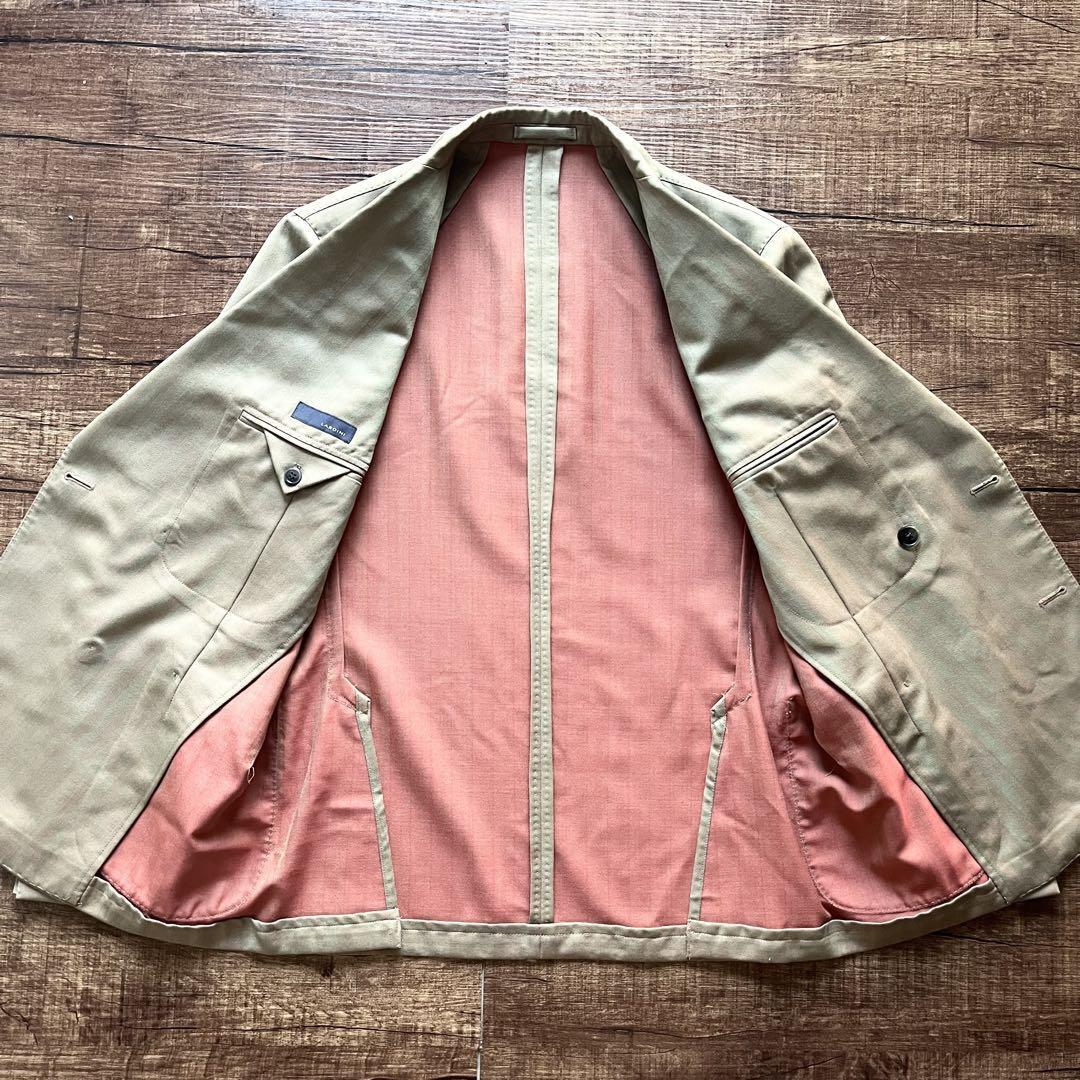＜美品＞ LARDINI ラルディーニ ベージュ コットン ダブル スーツ セットアップ ブートニエール サイズ50 Lサイズ ビジネス 結(jié)婚式