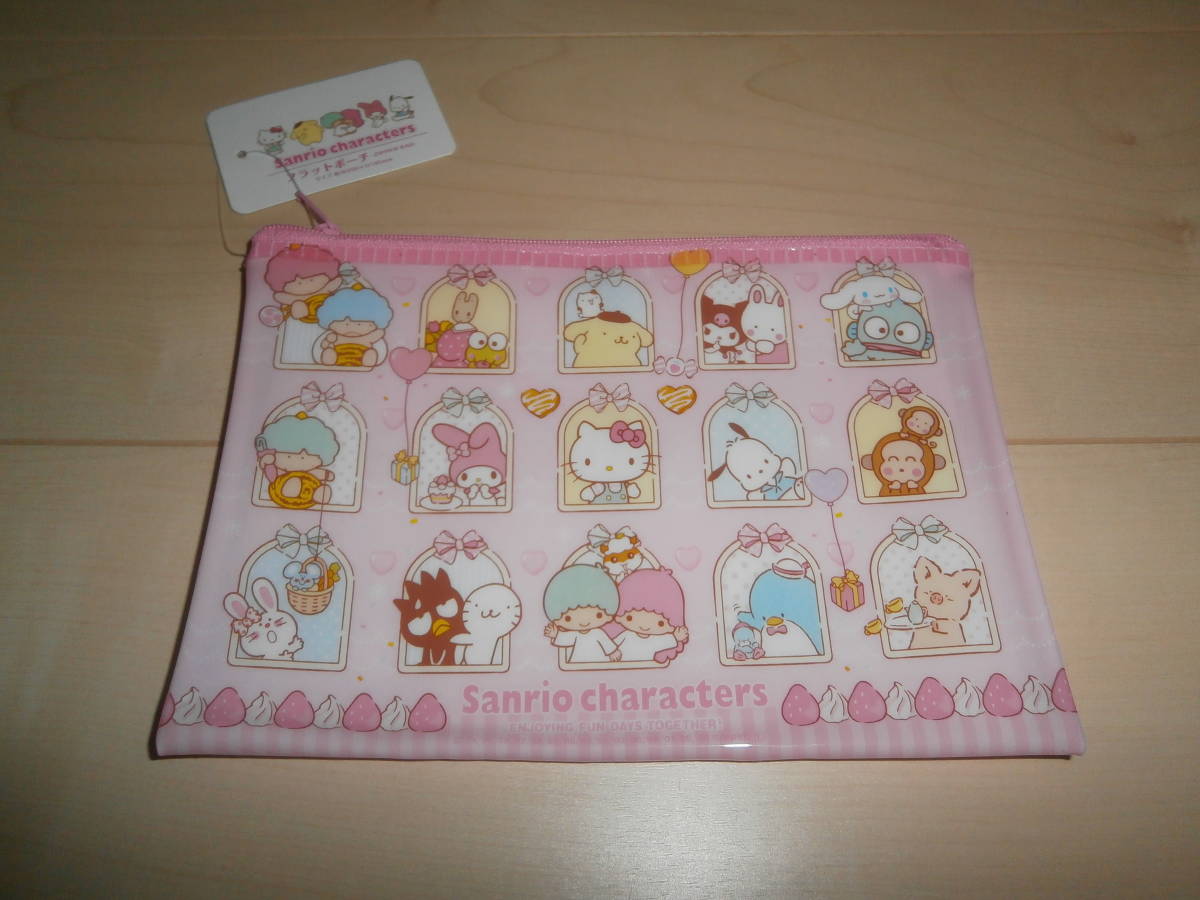 即決★新品★サンリオキャラクターズ★フラットポーチ★2点価格★小物入れ★ピンク★200×145mm★キティマイメロディクロミポチャッコ_画像2