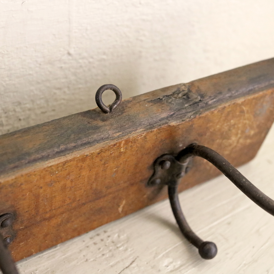 1910年代 フランスアンティーク 壁掛け 4連 コートフック アイアン 木製 アトリエ ビンテージ フック ハンガー_画像8