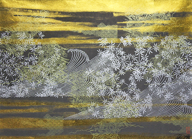 □今井俊満 【花鳥風月・深山流水図】 シルクスクリーン 直筆