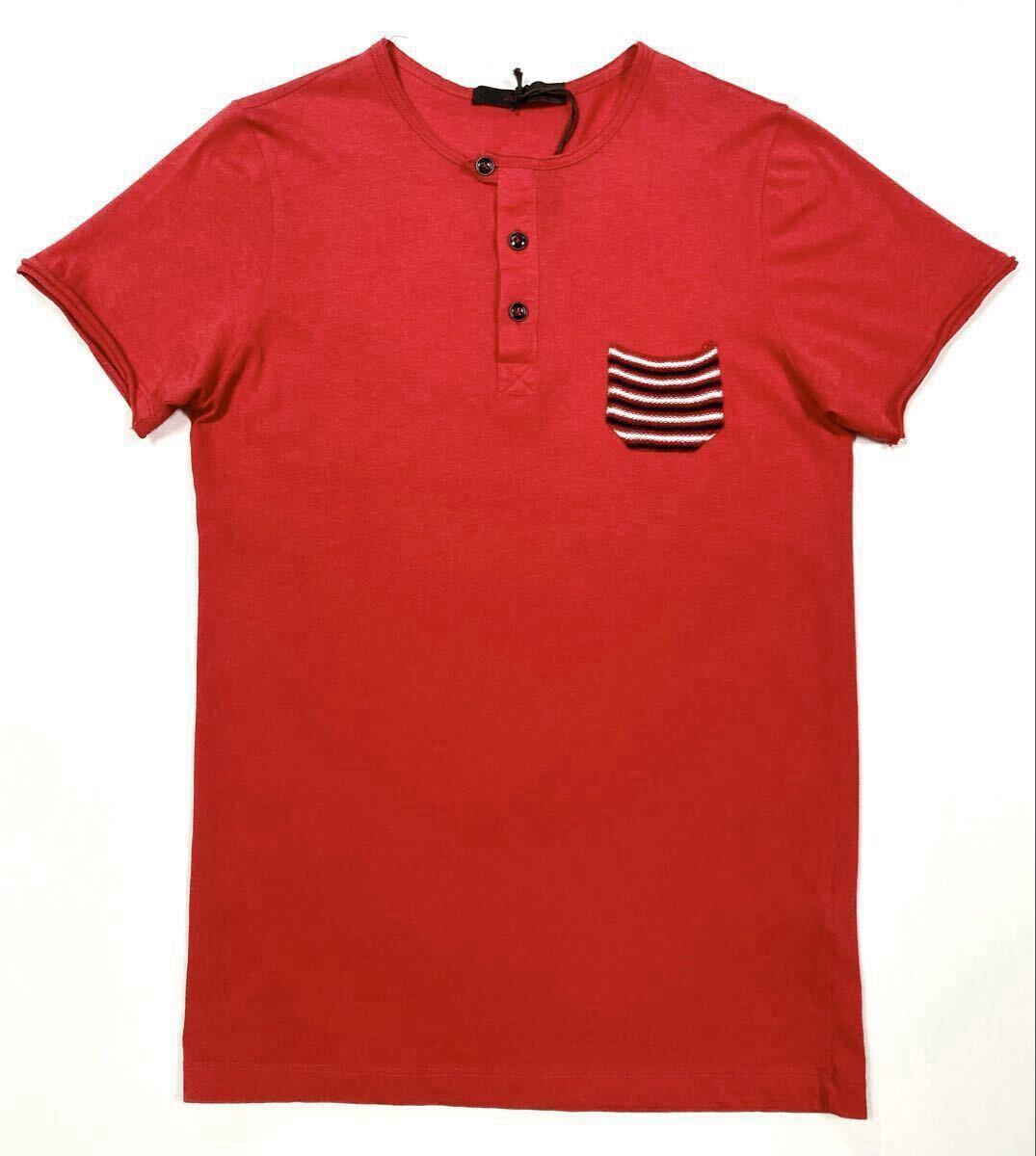 美品「JEORDIE’S」“1/60771-282” ニット地胸ポケット付き ヘンリーネック 半袖TEE イタリア製　S_画像1