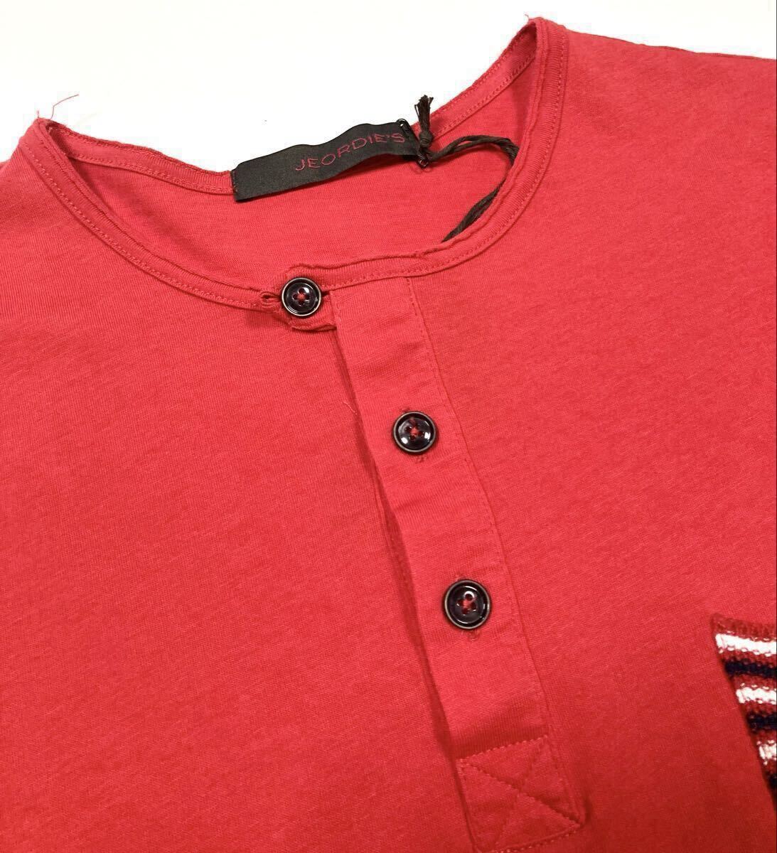 美品「JEORDIE’S」“1/60771-282” ニット地胸ポケット付き ヘンリーネック 半袖TEE イタリア製　S_画像3