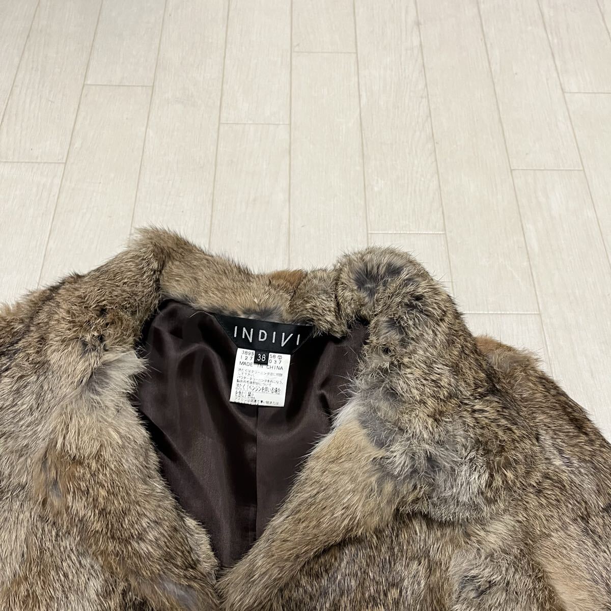 和808★① INDIVI インディヴィ ラビットファー ファージャケット リアルファー 38 ブラウン レディース ショートコート_画像3