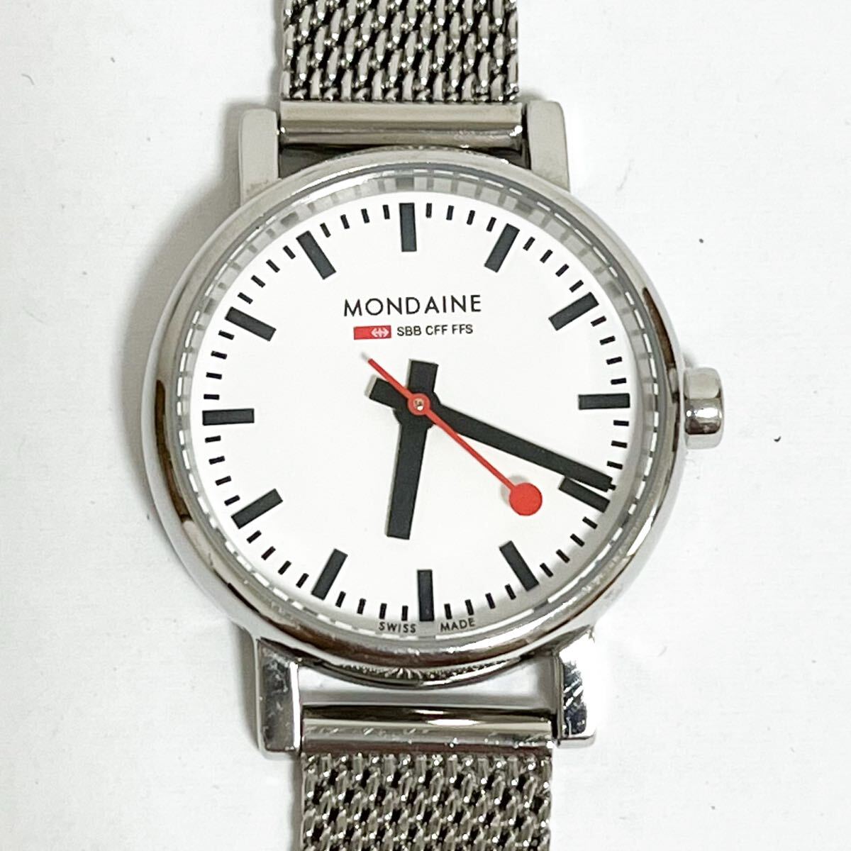 和822★ MONDAINE モンディーン クォーツ 腕時計 ウォッチ 3針 ホワイト シルバー メタルバンド レディース