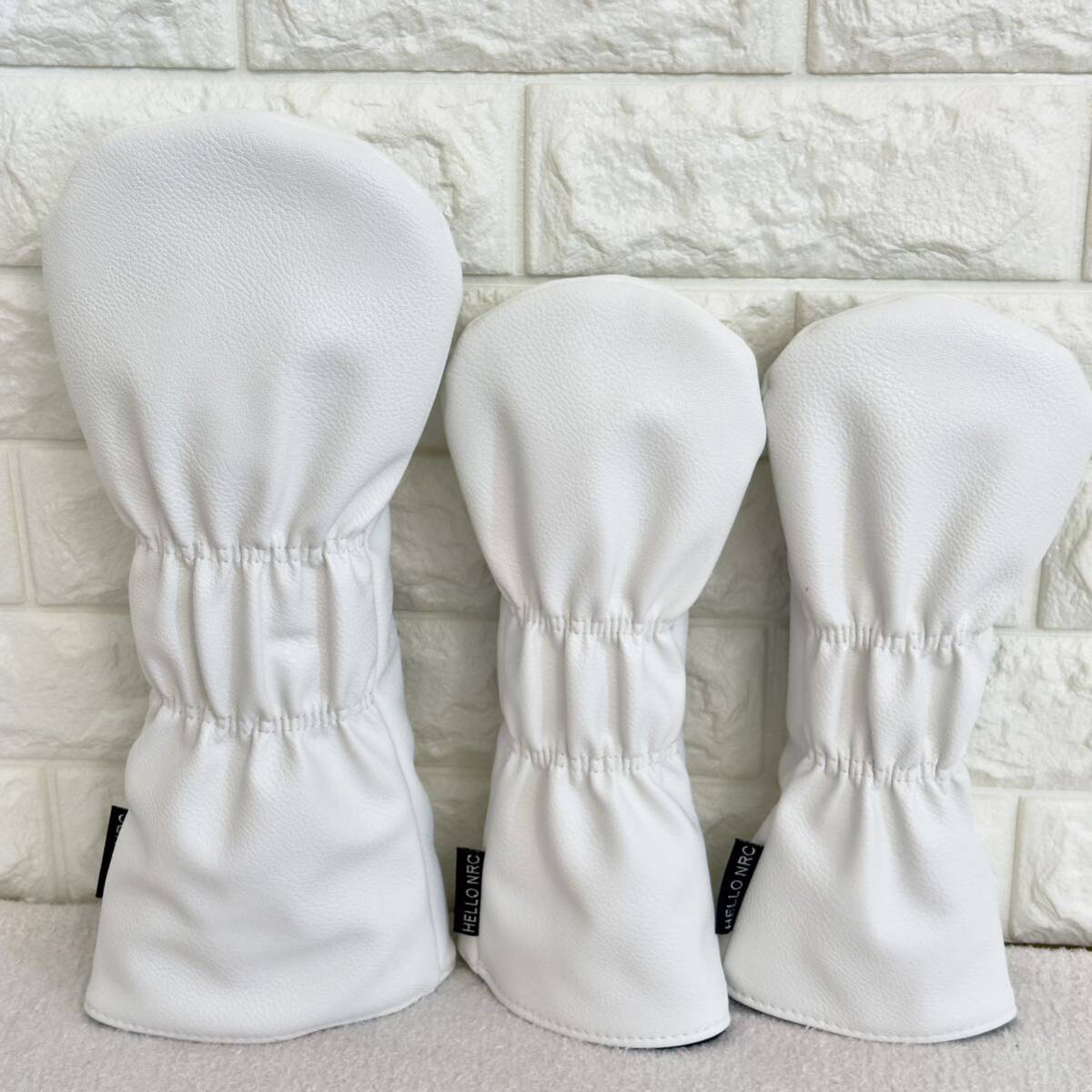 ゴルフクラブヘッドカバー ドライバー フェアウェイ×2 3点セット 白デカロゴ ホワイトDR FW _画像2