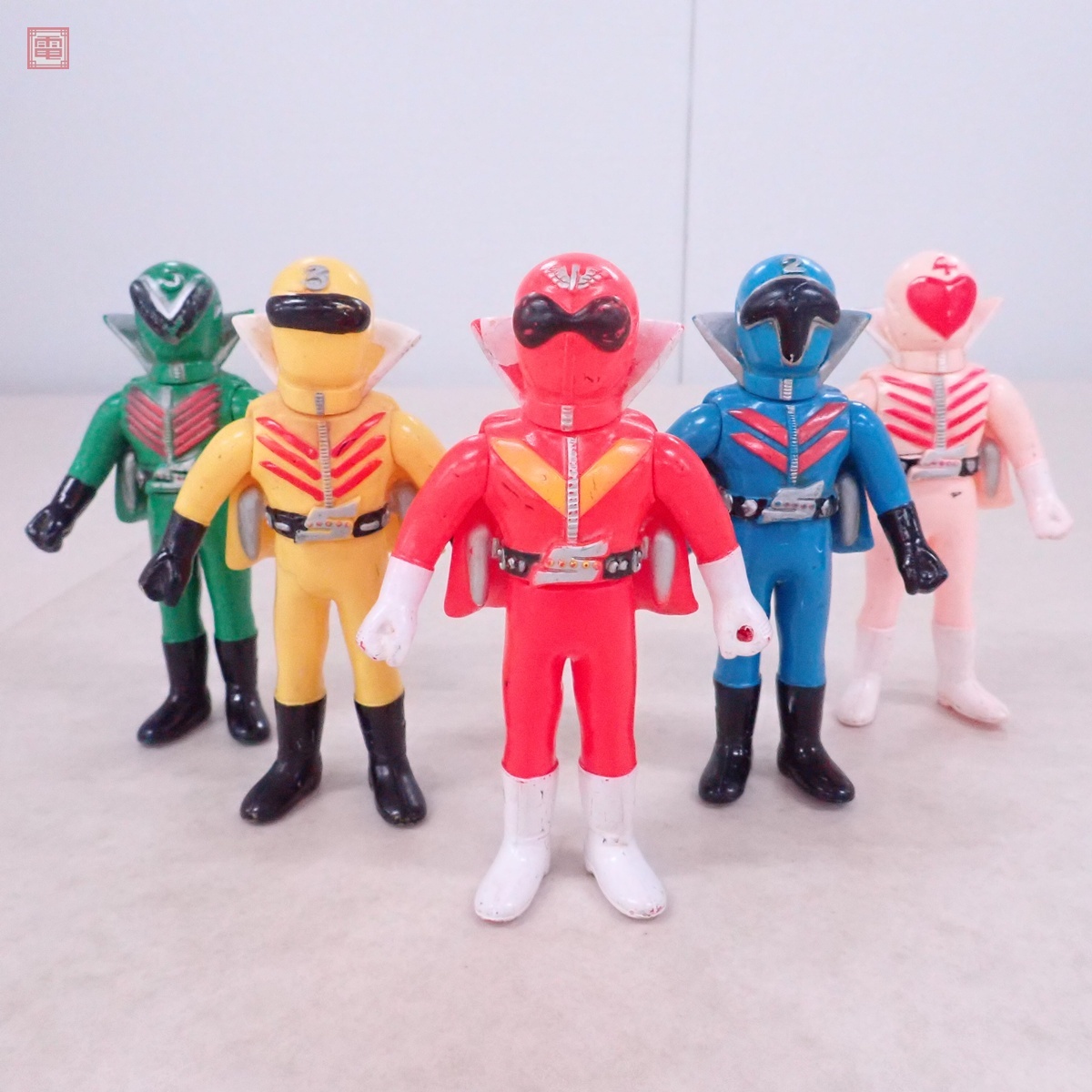 【当時物】ポピー 秘密戦隊ゴレンジャー アカレンジャー モモレンジャー セット 現状品 ポピー ミニソフビ 秘密戦隊 ゴレンジャー 5体set アカ