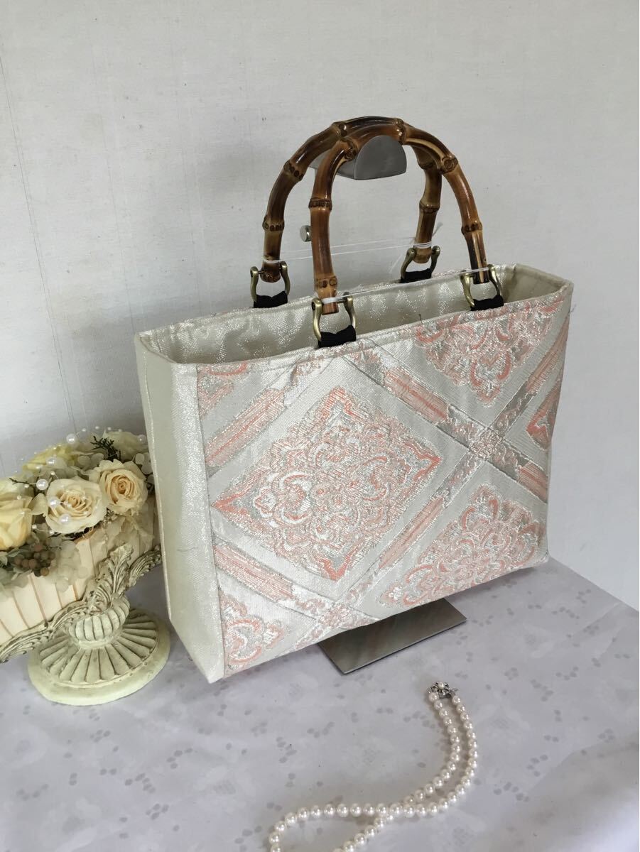 花ぷらら・シンプルで使いやすい・洋服でも着物でも使える・ハンドメイド・リメイク・帯・大きめ・トートバッグ・464