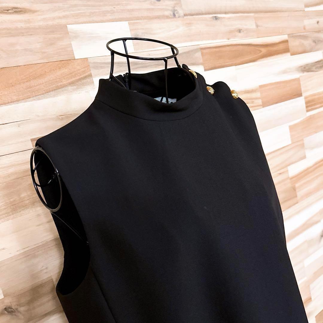 【ザラ】リラックス ノースリーブ ミニ ワンピース シンプル L 黒×金ボタン【HFby6PR】レディース・洋服・春夏・秋冬【D9W4V7K】_画像4