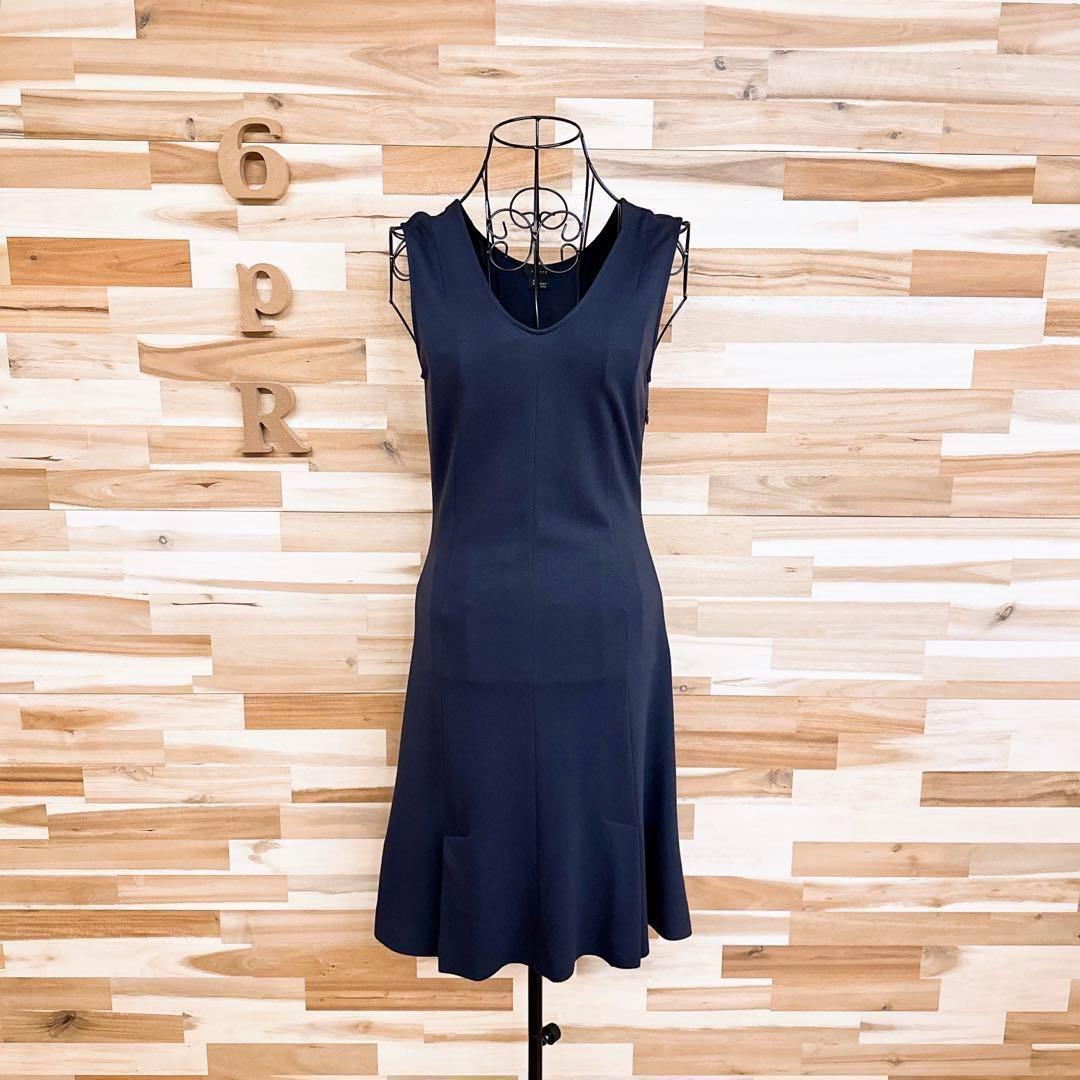 【セオリー】ソフトVネック レーヨンブレンド ノースリーブ ワンピース紺ネイビー【HFby6PR】レディース・洋服・春夏【J4Y9Y9K】_画像4