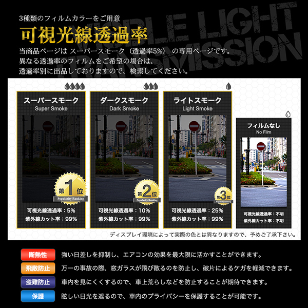 カーフィルム スーパースモーク カット済み フロントセット タント エグゼ L455S L465S ガラスフィルム■F1011-SS_画像4