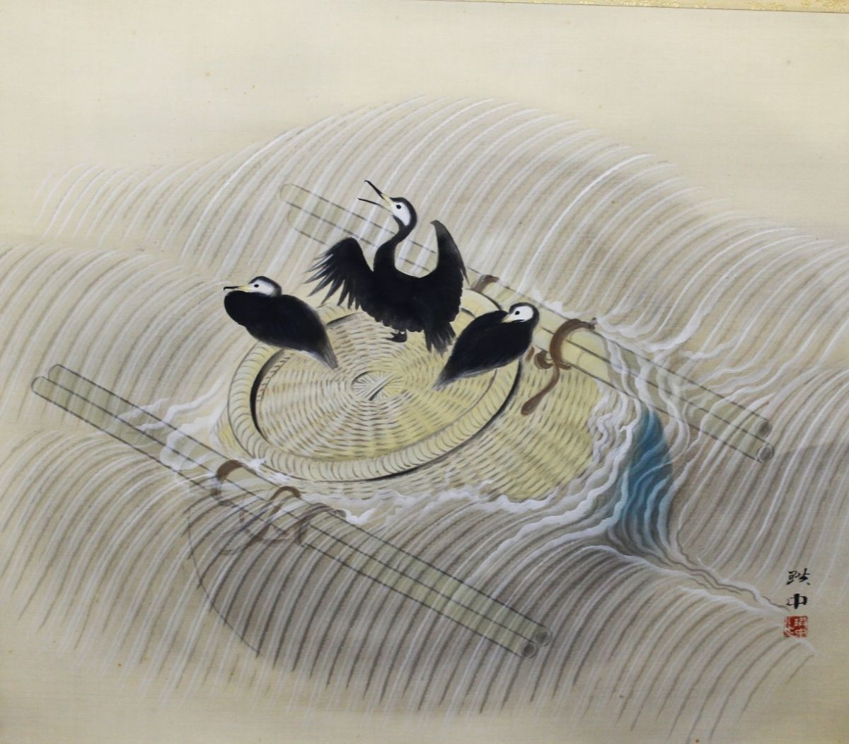 真作/奥谷秋石/秋景山水人物図/桐共箱付　布袋屋掛軸HD-890 真作/奥谷秋石/秋景山水人物図/桐共箱付 布袋屋掛軸HD-890