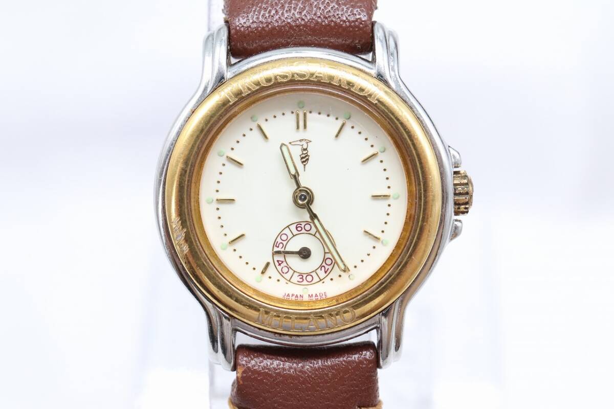 【W251-7】動作品 電池交換済 TRUSSARDI トラサルディ スモールセコンド 腕時計 TR-7708 革ベルト レディース【送料全国一律185円】