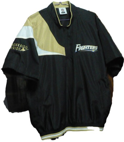 美品 MIZUNO【ミズノ(株)】製2010年代北海道日本ハムファイターズプルオーバー半袖ジャケット?Vジャン練習着? L 黒×白 HOKKAIDO PRIDE_画像1