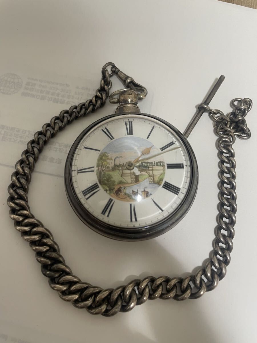 No12 H.W.FREEMAN Watch&Clack 懐中時計 アンティーク 鍵巻き 純銀ケース 銀製チェーン 希少