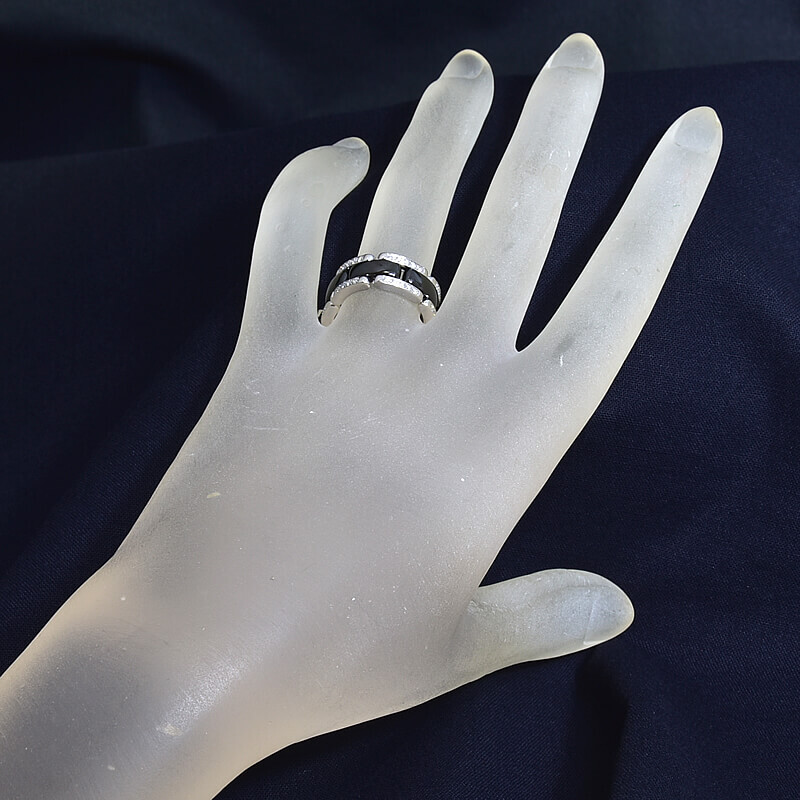 シャネル ウルトラコレクションリング #61 21号 K18WG ダイヤモンド CE ブラックセラミック 黒セラミック 地金約7g 中古 送料無料_画像2